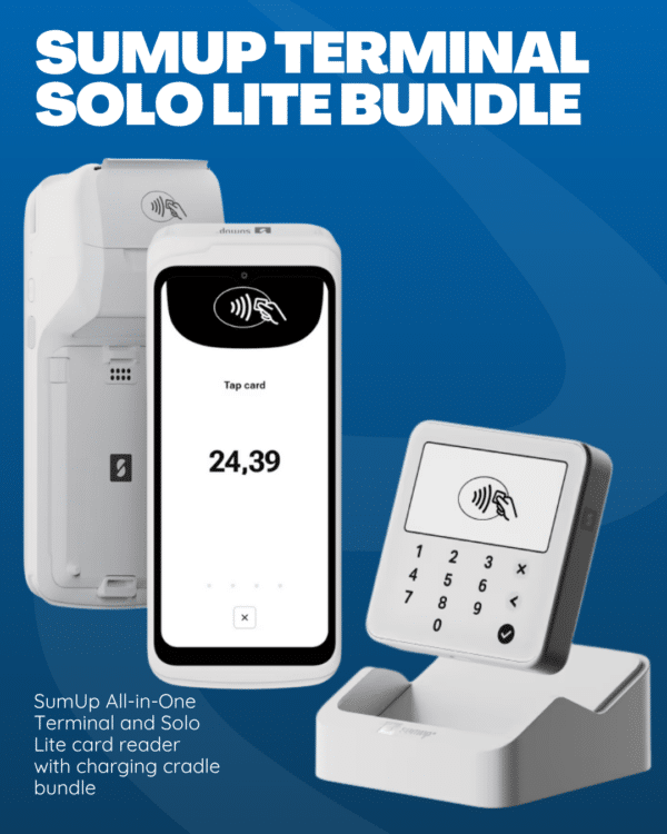 SumUp All-in-One Terminal and Solo Lite card reader with charging cradle bundle